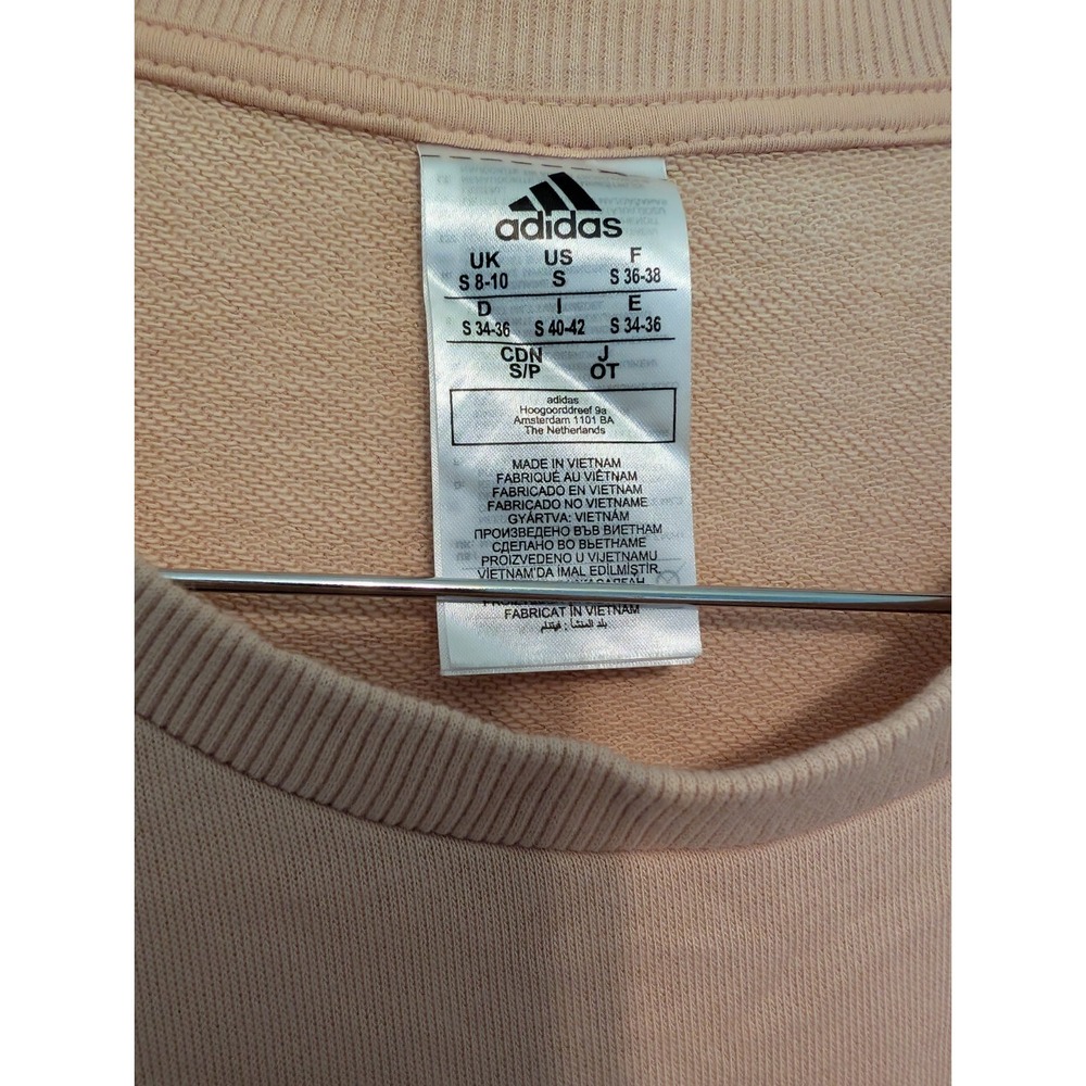 Adidas Blush Pink Crewneck Sweatshirt Gold Logo Spellout Size Small - Picture 2 of 4
